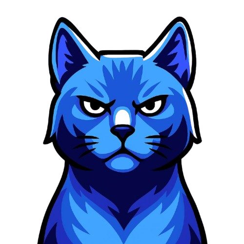 Click me! I can flip! Blue cat mascot