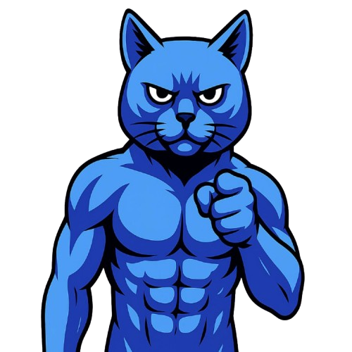 Hover to see me flex! Muscular cat mascot